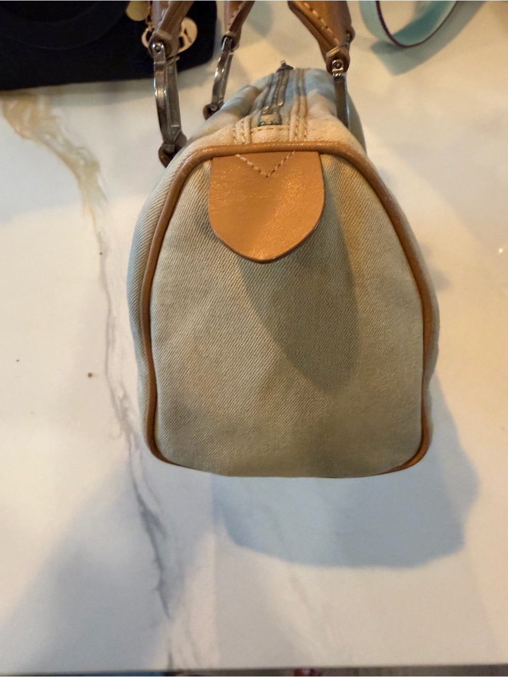 Dior Mini Canvas and Tan Leather Satchel - Beige/Tan - Picture 6 of 9
